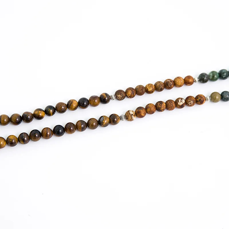 8mm naturel jaune yeux de tigre indien Agate arbre motif Onyx 108 Japa Mala collier de perles méditation Yoga tibétain ensembles de bijoux
