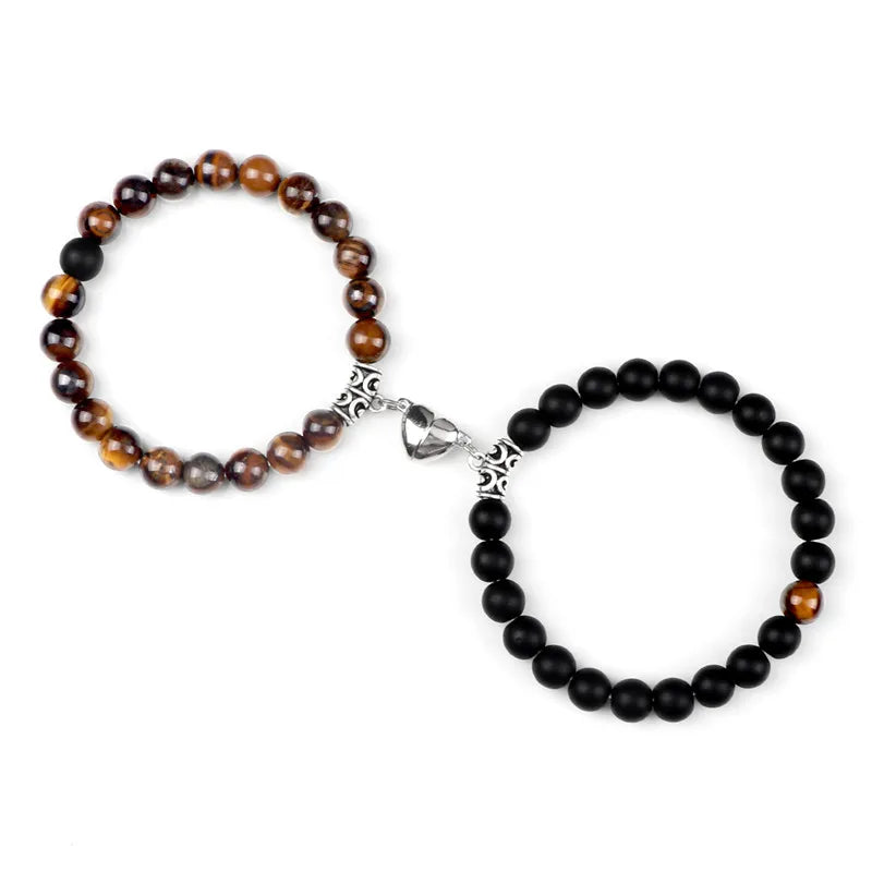 Hot Sale 2Pcs/Set Beads Bracelet For Lovers Natural Stone Distance Heart Magnet Couple Bracelets Friendship Fashion Jewelry Gift