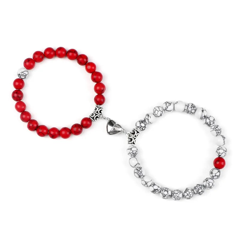 Offre spéciale 2 pièces/ensemble Bracelet de perles pour amoureux pierre naturelle Distance coeur aimant Couple Bracelets amitié mode bijoux cadeau