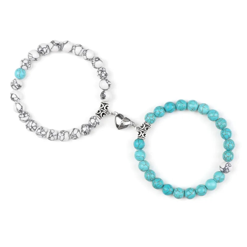Offre spéciale 2 pièces/ensemble Bracelet de perles pour amoureux pierre naturelle Distance coeur aimant Couple Bracelets amitié mode bijoux cadeau