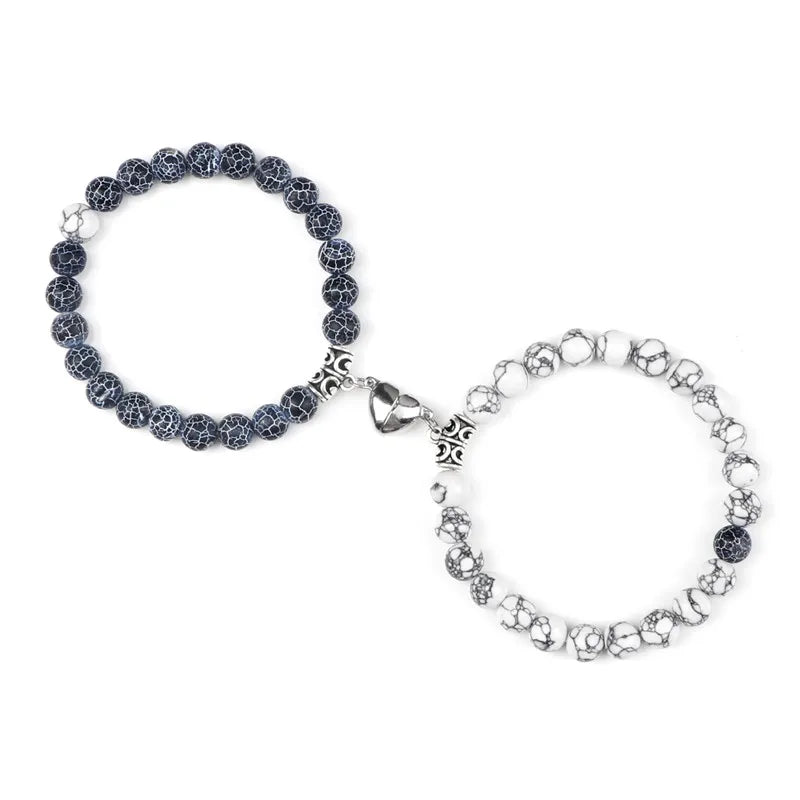 Offre spéciale 2 pièces/ensemble Bracelet de perles pour amoureux pierre naturelle Distance coeur aimant Couple Bracelets amitié mode bijoux cadeau
