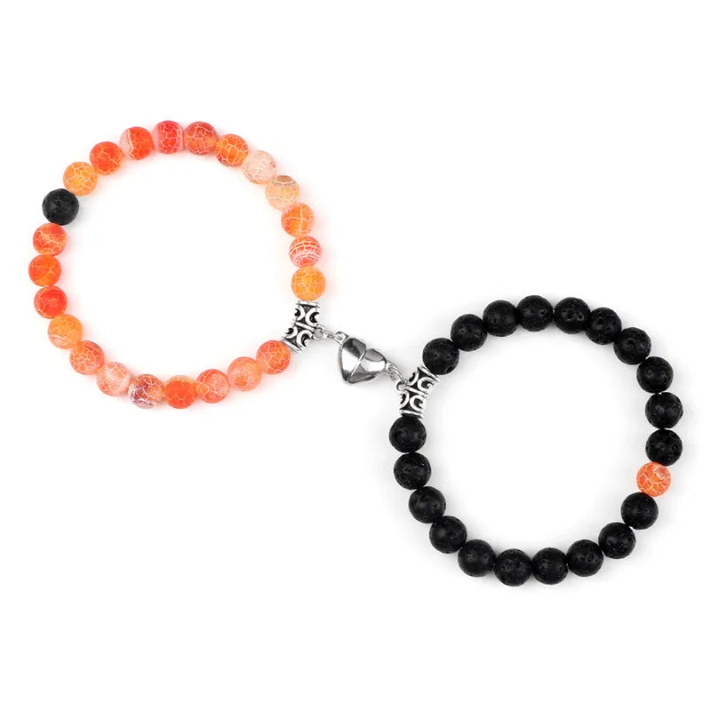 Offre spéciale 2 pièces/ensemble Bracelet de perles pour amoureux pierre naturelle Distance coeur aimant Couple Bracelets amitié mode bijoux cadeau