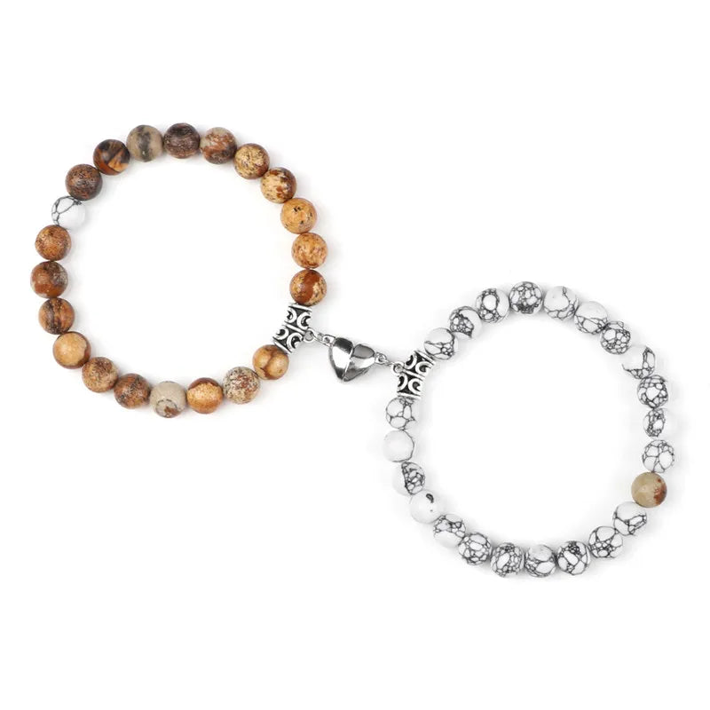 Offre spéciale 2 pièces/ensemble Bracelet de perles pour amoureux pierre naturelle Distance coeur aimant Couple Bracelets amitié mode bijoux cadeau