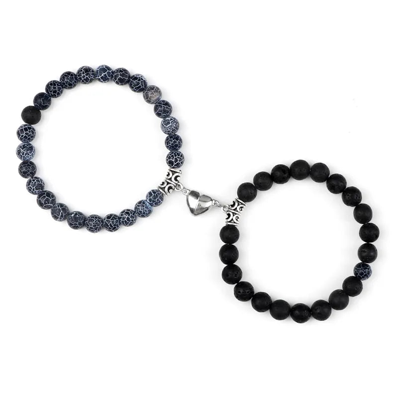 Offre spéciale 2 pièces/ensemble Bracelet de perles pour amoureux pierre naturelle Distance coeur aimant Couple Bracelets amitié mode bijoux cadeau