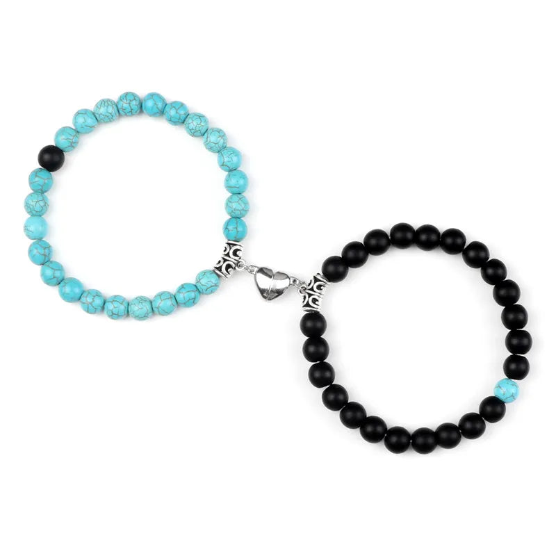 Offre spéciale 2 pièces/ensemble Bracelet de perles pour amoureux pierre naturelle Distance coeur aimant Couple Bracelets amitié mode bijoux cadeau