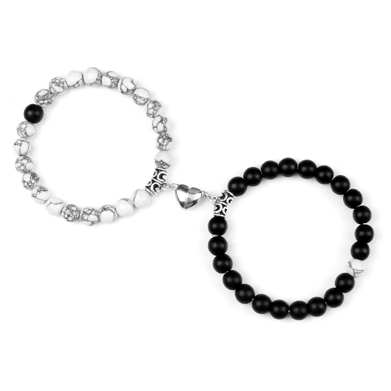 Offre spéciale 2 pièces/ensemble Bracelet de perles pour amoureux pierre naturelle Distance coeur aimant Couple Bracelets amitié mode bijoux cadeau