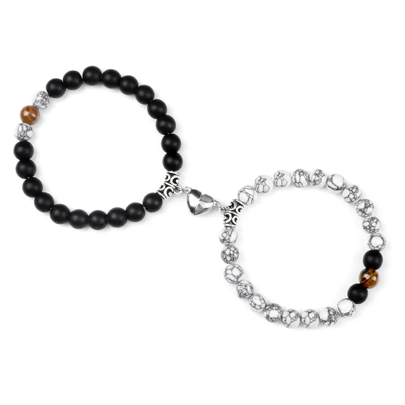 Offre spéciale 2 pièces/ensemble Bracelet de perles pour amoureux pierre naturelle Distance coeur aimant Couple Bracelets amitié mode bijoux cadeau