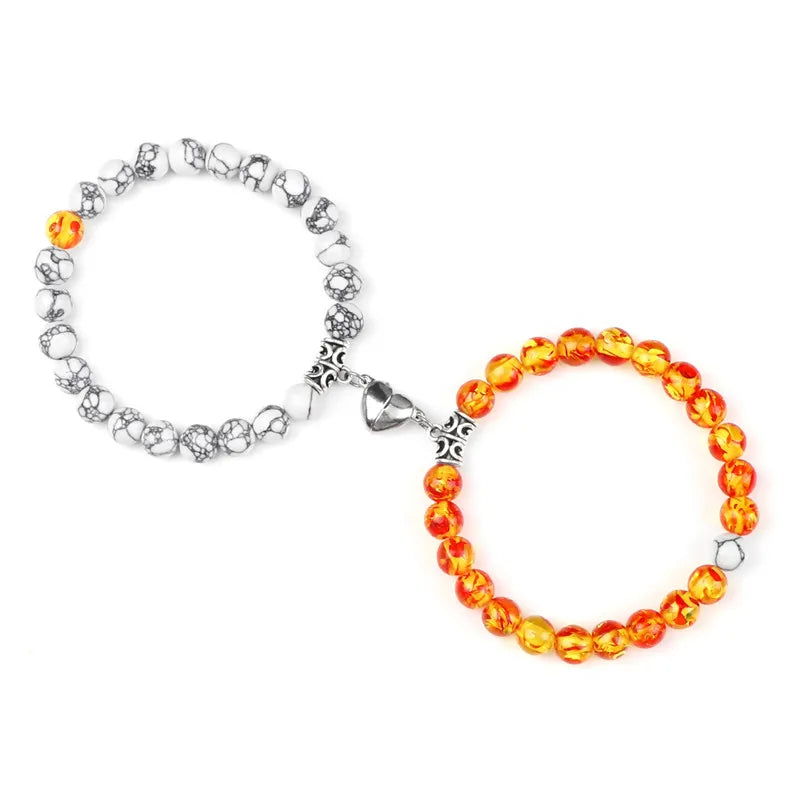 Offre spéciale 2 pièces/ensemble Bracelet de perles pour amoureux pierre naturelle Distance coeur aimant Couple Bracelets amitié mode bijoux cadeau