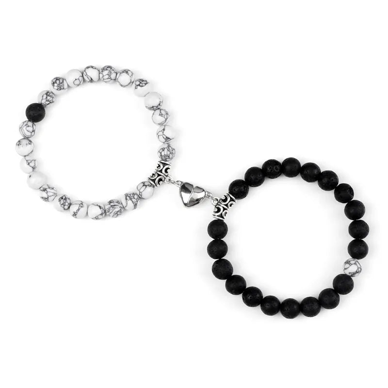 Offre spéciale 2 pièces/ensemble Bracelet de perles pour amoureux pierre naturelle Distance coeur aimant Couple Bracelets amitié mode bijoux cadeau