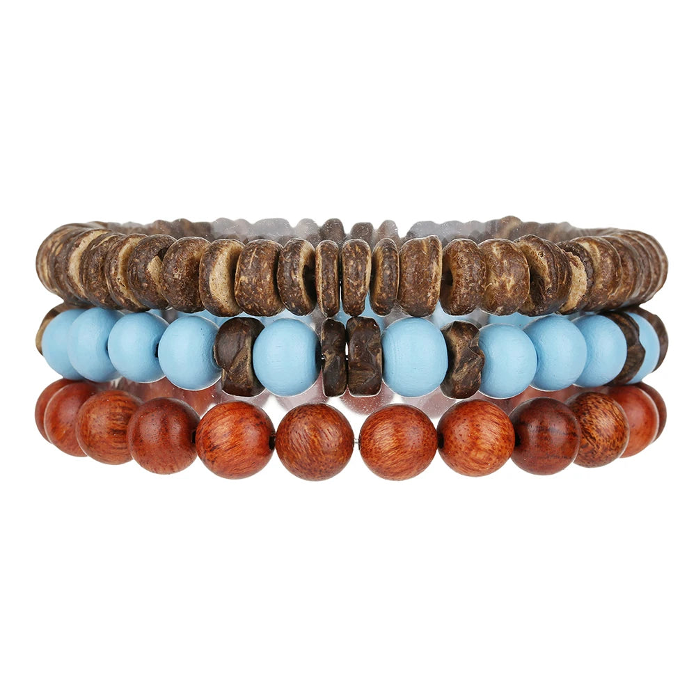 Ensemble de Bracelets multicouches en perles de bois de bouddha pour hommes, Style rétro, fil élastique multicouche, réglable, meilleure vente