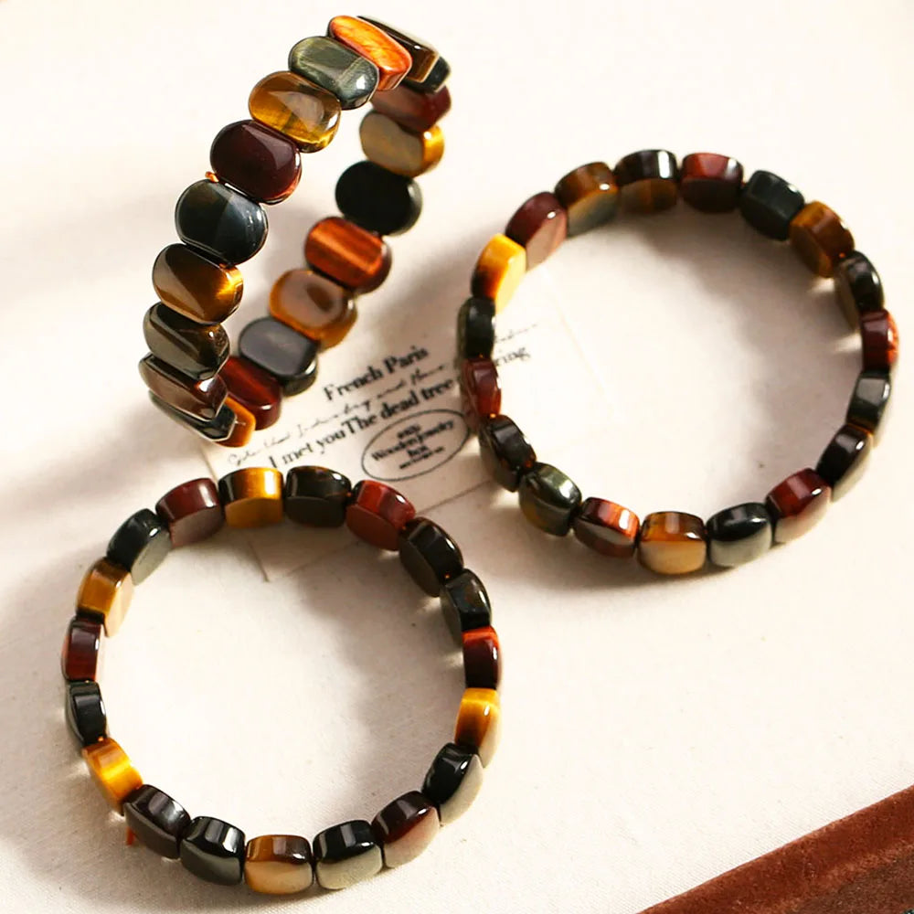 Natural Colored Tiger Eye Stone Square Beads Bangle Fashion Healing Fengshui Handing decoration Gift