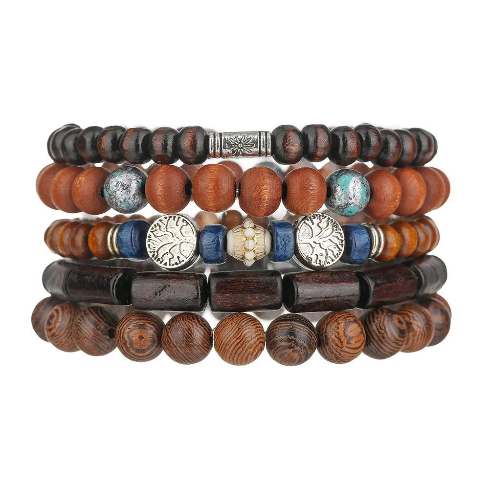 Ensemble de Bracelets multicouches en perles de bois de bouddha pour hommes, Style rétro, fil élastique multicouche, réglable, meilleure vente
