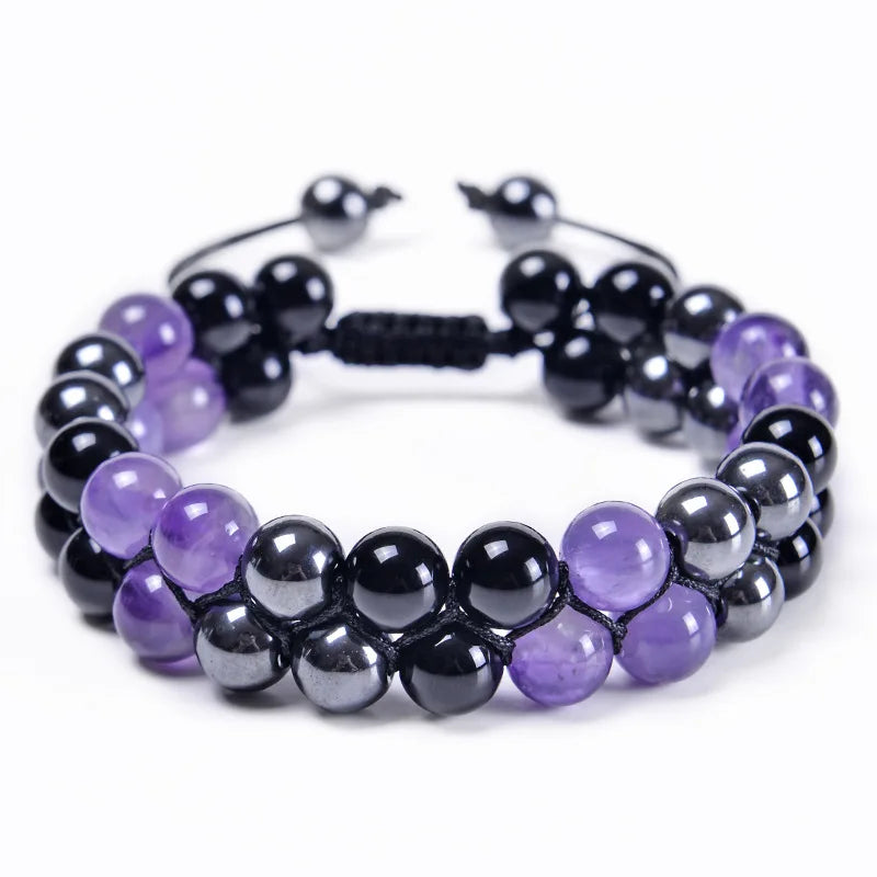 Pulseira de proteção tripla 8mm contas pulseira tigre olho preto obsidiana hematita pulseira para homens mulheres cura cristal pulseira