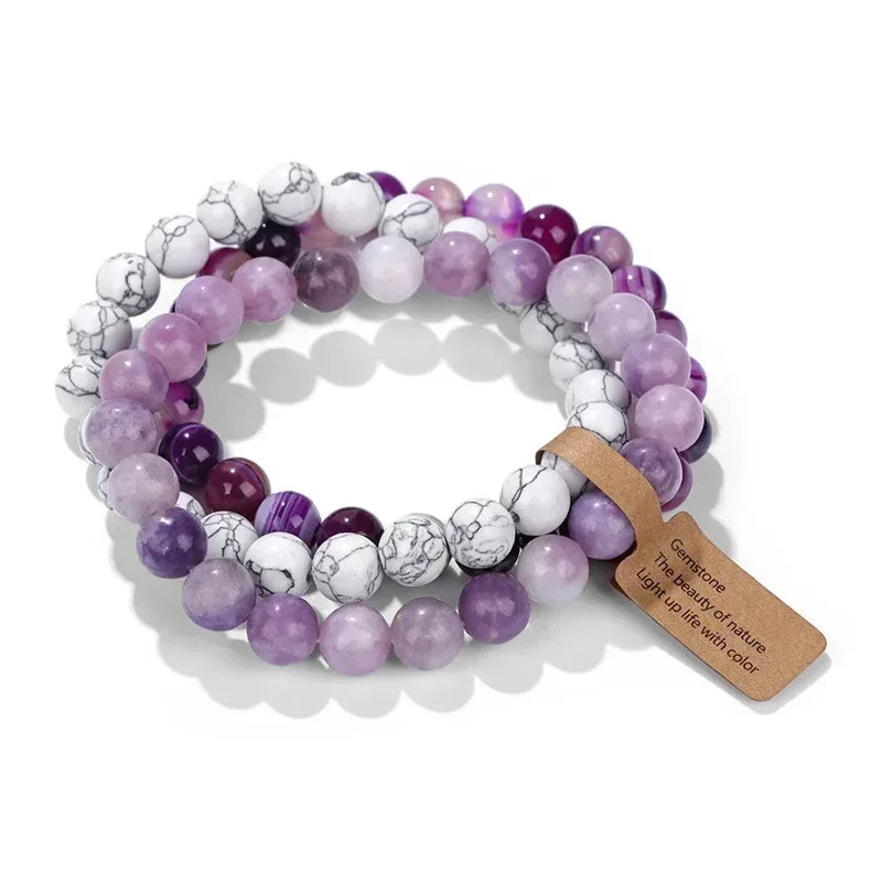 Bracelet Trio Améthyste Quartz Rose - Harmonie & Amour