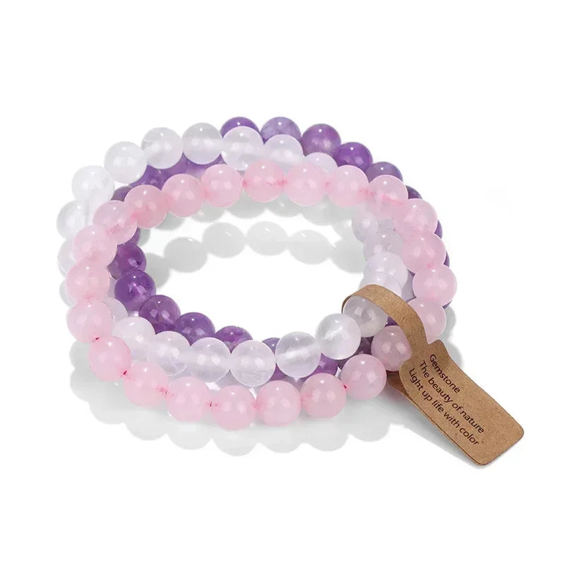 Bracelet Trio Améthyste Quartz Rose - Harmonie & Amour