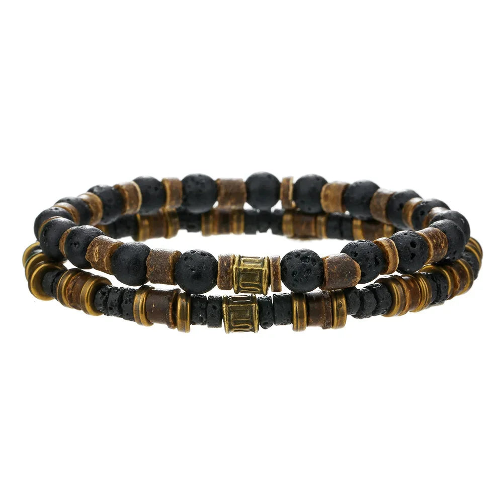Ensemble de Bracelets multicouches en perles de bois de bouddha pour hommes, Style rétro, fil élastique multicouche, réglable, meilleure vente