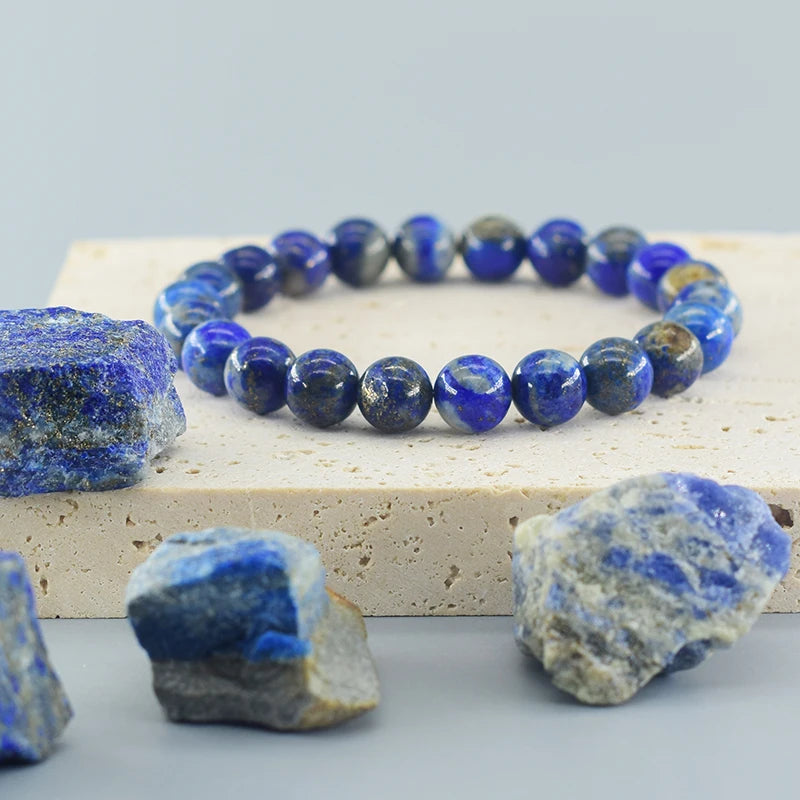 Bracelet en perles de pierre Lapis Lazuli naturelle 5A pour Homme, élastique, haute qualité, bijoux de guérison énergétique, cadeau pour petit ami