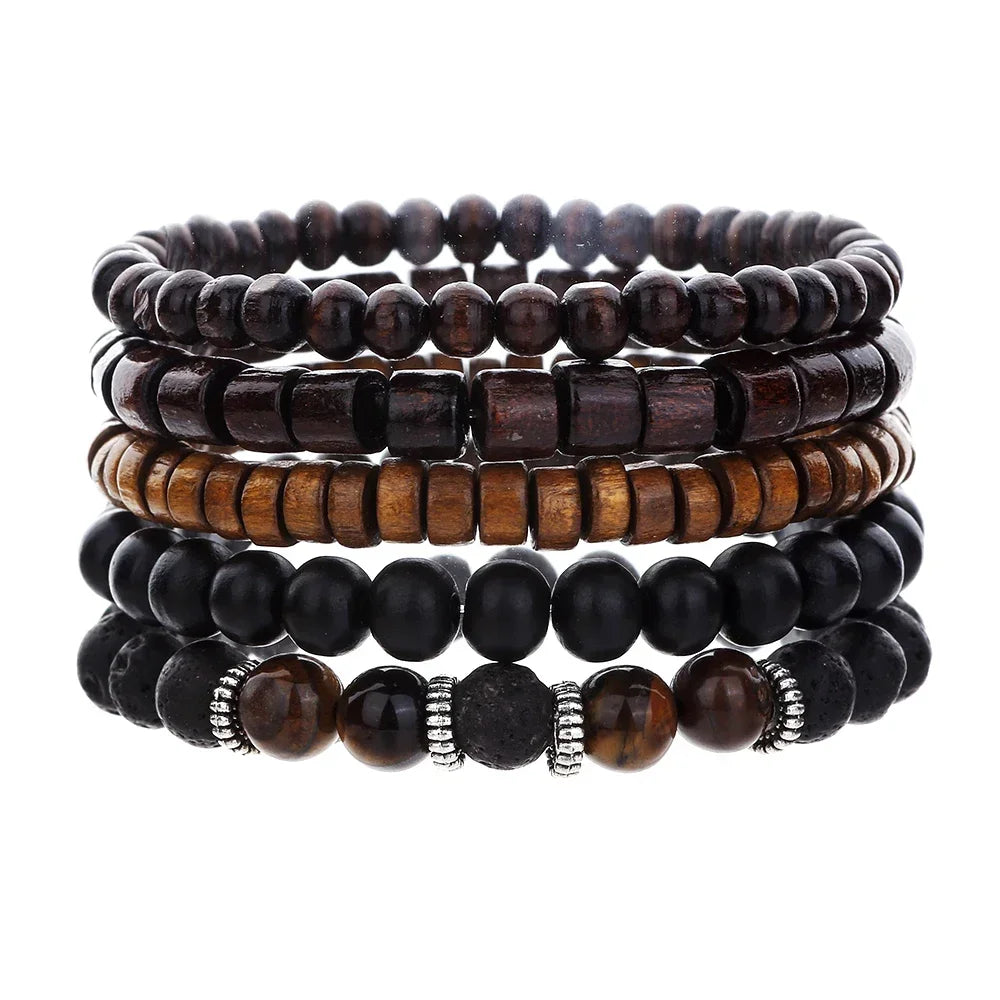 Ensemble de Bracelets multicouches en perles de bois de bouddha pour hommes, Style rétro, fil élastique multicouche, réglable, meilleure vente
