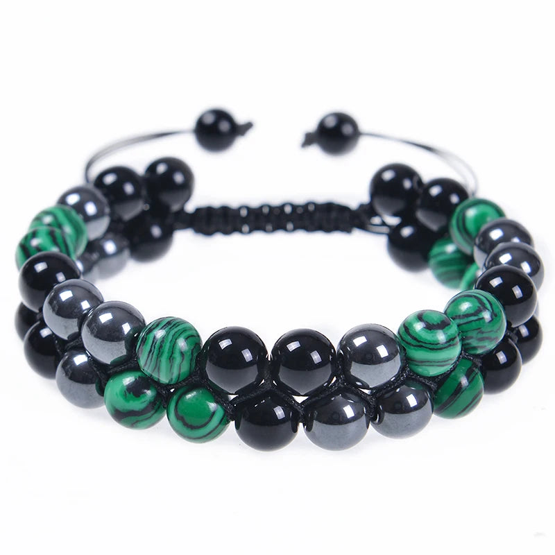Pulseira de proteção tripla 8mm contas pulseira tigre olho preto obsidiana hematita pulseira para homens mulheres cura cristal pulseira