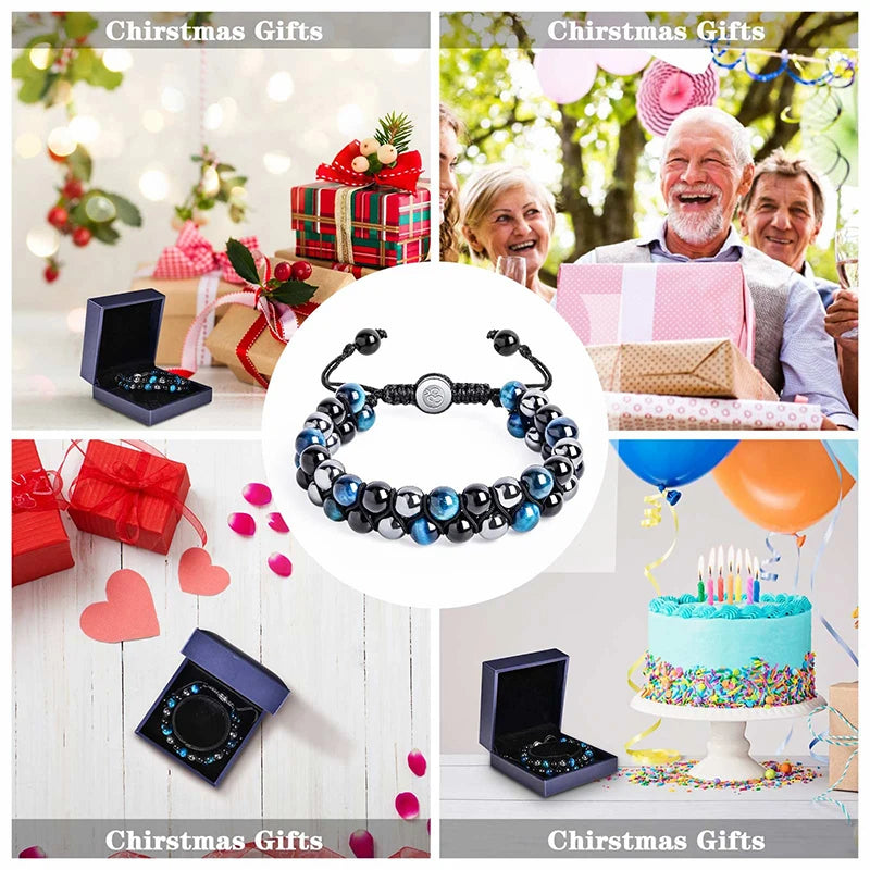 Pulseira de proteção tripla 8mm contas pulseira tigre olho preto obsidiana hematita pulseira para homens mulheres cura cristal pulseira