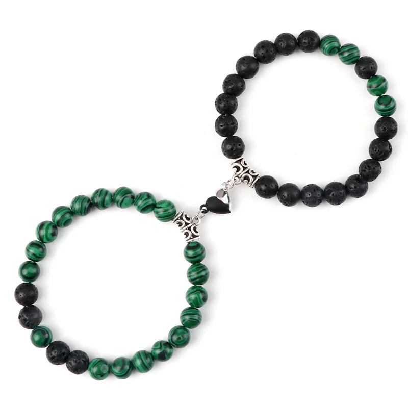 Offre spéciale 2 pièces/ensemble Bracelet de perles pour amoureux pierre naturelle Distance coeur aimant Couple Bracelets amitié mode bijoux cadeau