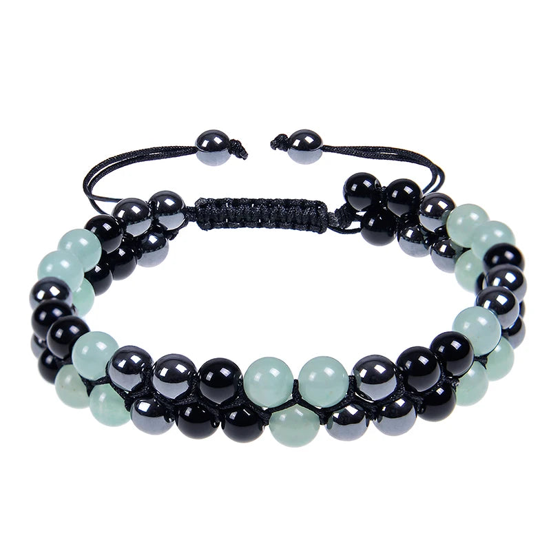Pulseira de proteção tripla 8mm contas pulseira tigre olho preto obsidiana hematita pulseira para homens mulheres cura cristal pulseira