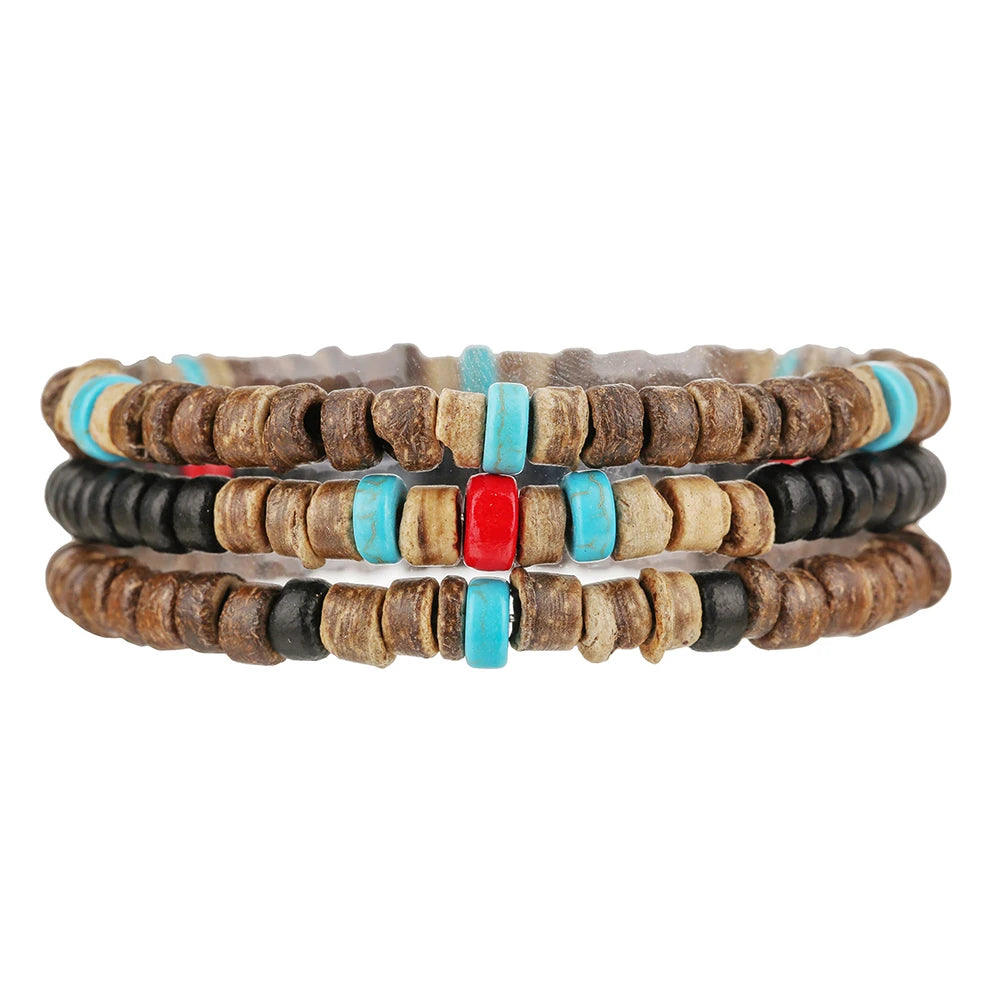 Ensemble de Bracelets multicouches en perles de bois de bouddha pour hommes, Style rétro, fil élastique multicouche, réglable, meilleure vente