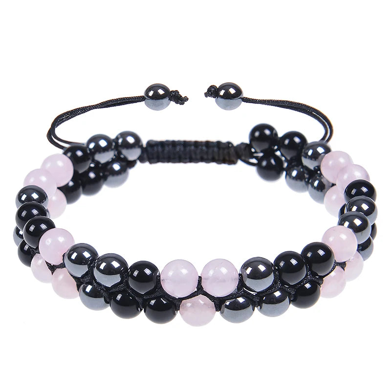 Pulseira de proteção tripla 8mm contas pulseira tigre olho preto obsidiana hematita pulseira para homens mulheres cura cristal pulseira