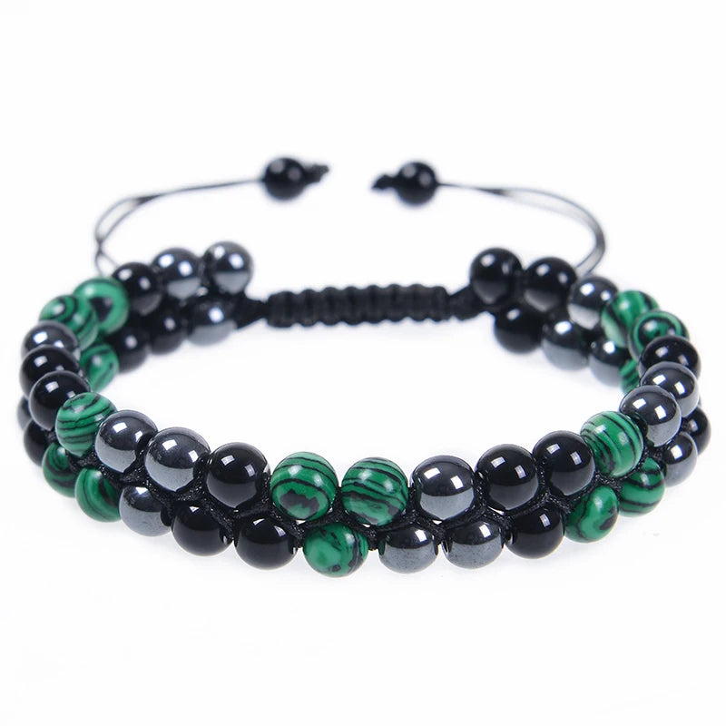 Pulseira de proteção tripla 8mm contas pulseira tigre olho preto obsidiana hematita pulseira para homens mulheres cura cristal pulseira