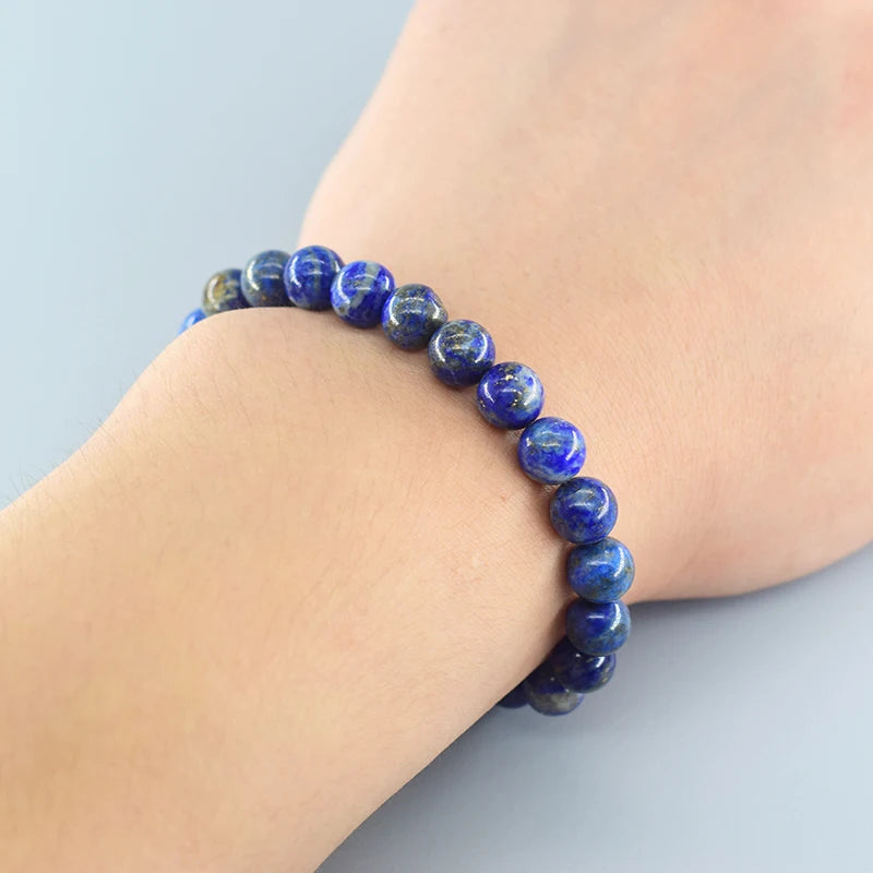 Bracelet en perles de pierre Lapis Lazuli naturelle 5A pour Homme, élastique, haute qualité, bijoux de guérison énergétique, cadeau pour petit ami