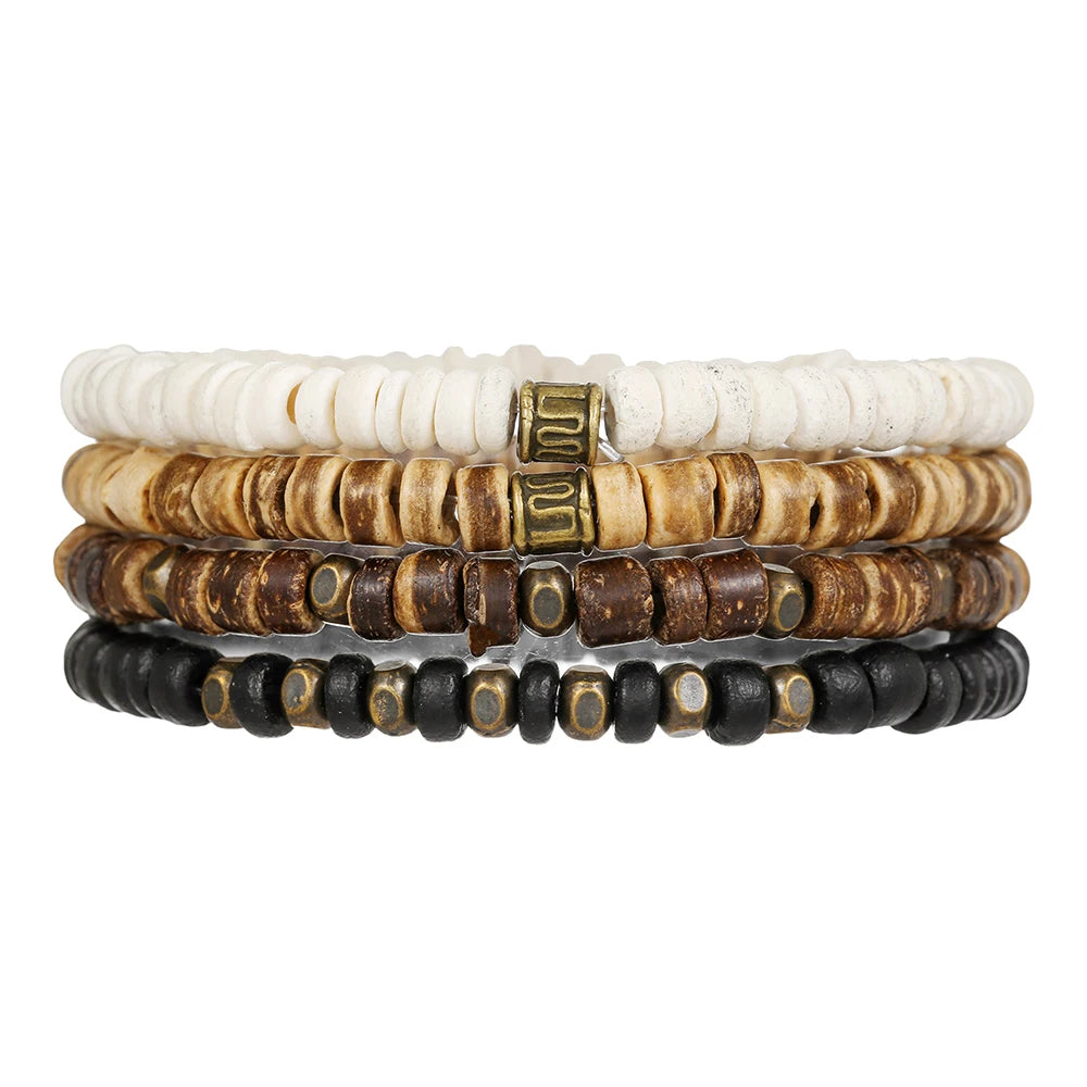 Ensemble de Bracelets multicouches en perles de bois de bouddha pour hommes, Style rétro, fil élastique multicouche, réglable, meilleure vente