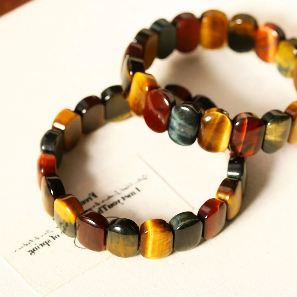 Natural Colored Tiger Eye Stone Square Beads Bangle Fashion Healing Fengshui Handing decoration Gift