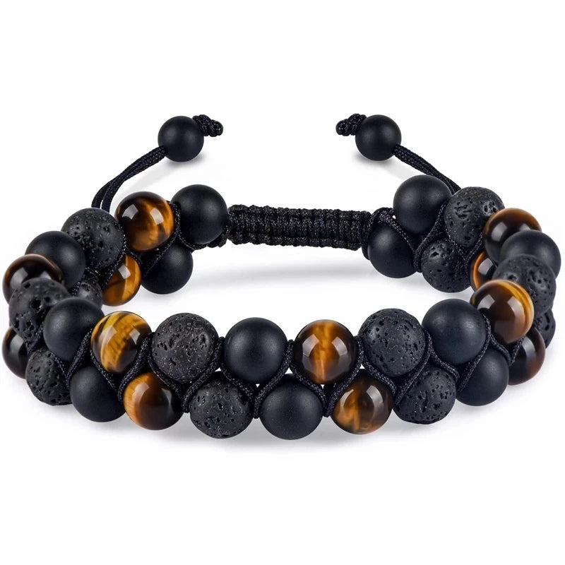 Pulseira de proteção tripla 8mm contas pulseira tigre olho preto obsidiana hematita pulseira para homens mulheres cura cristal pulseira