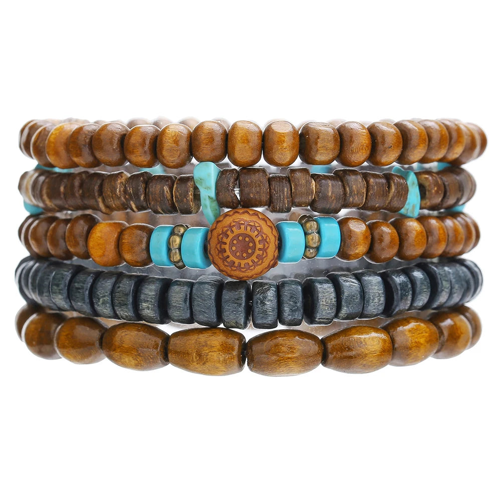 Ensemble de Bracelets multicouches en perles de bois de bouddha pour hommes, Style rétro, fil élastique multicouche, réglable, meilleure vente