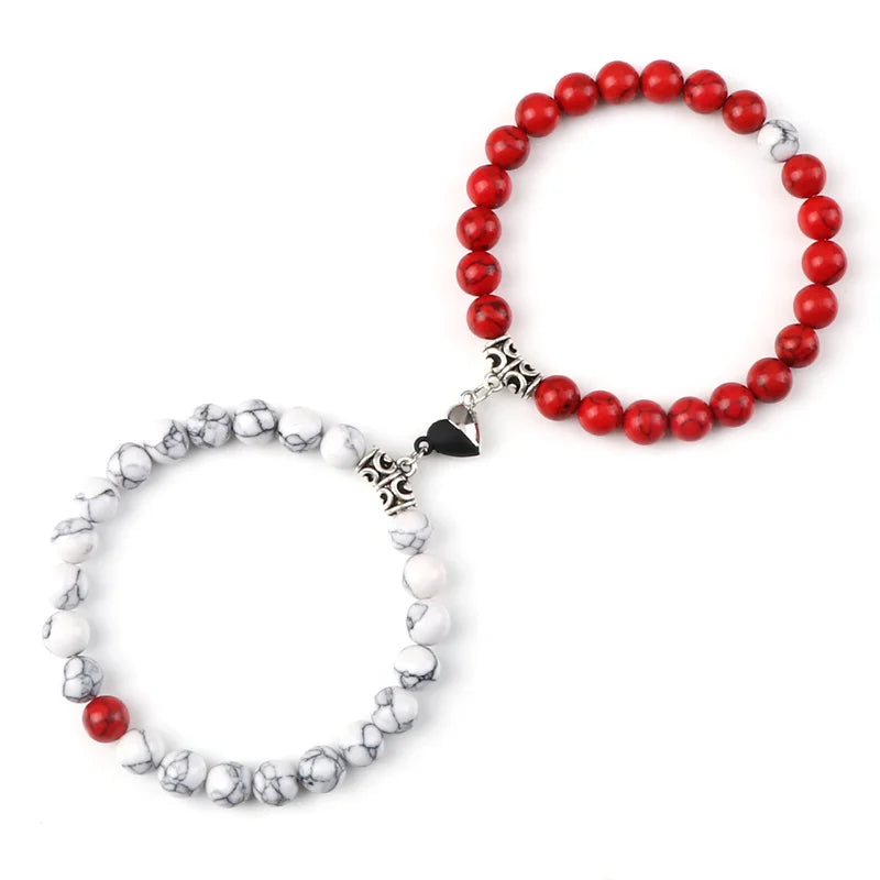 Offre spéciale 2 pièces/ensemble Bracelet de perles pour amoureux pierre naturelle Distance coeur aimant Couple Bracelets amitié mode bijoux cadeau