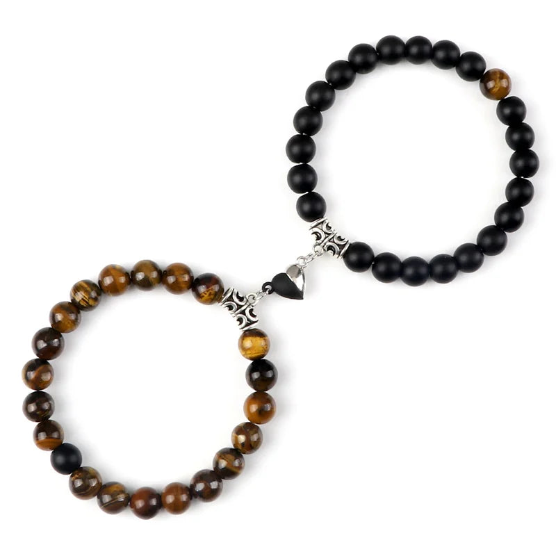 Offre spéciale 2 pièces/ensemble Bracelet de perles pour amoureux pierre naturelle Distance coeur aimant Couple Bracelets amitié mode bijoux cadeau