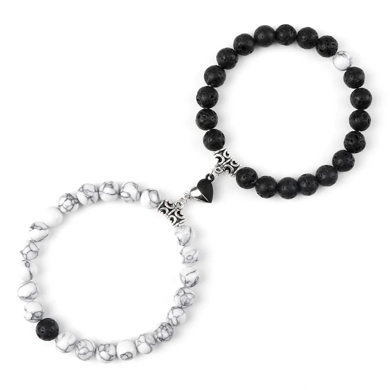 Offre spéciale 2 pièces/ensemble Bracelet de perles pour amoureux pierre naturelle Distance coeur aimant Couple Bracelets amitié mode bijoux cadeau