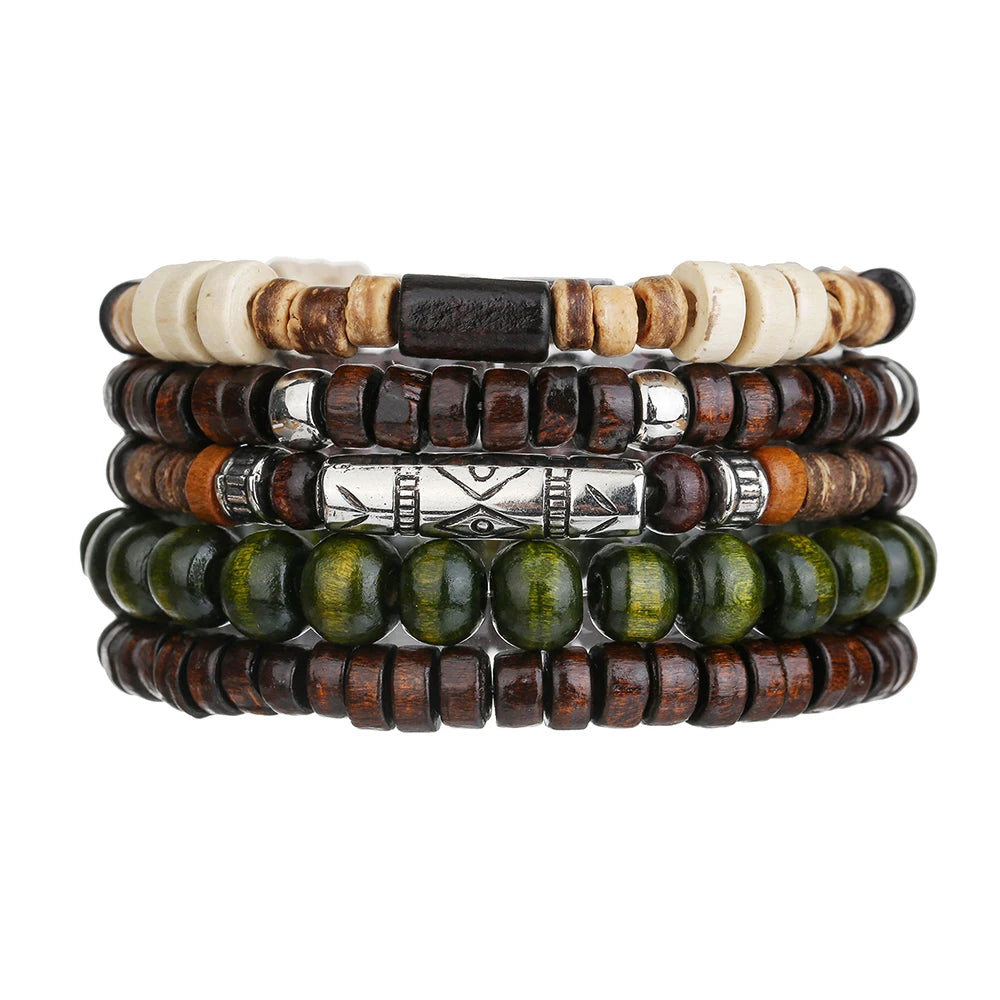 Ensemble de Bracelets multicouches en perles de bois de bouddha pour hommes, Style rétro, fil élastique multicouche, réglable, meilleure vente