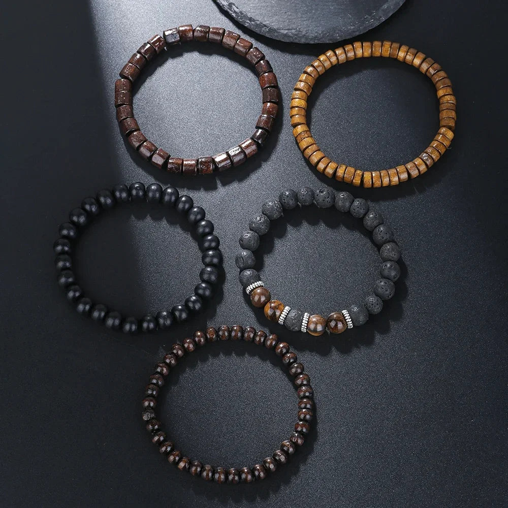 Ensemble de Bracelets multicouches en perles de bois de bouddha pour hommes, Style rétro, fil élastique multicouche, réglable, meilleure vente