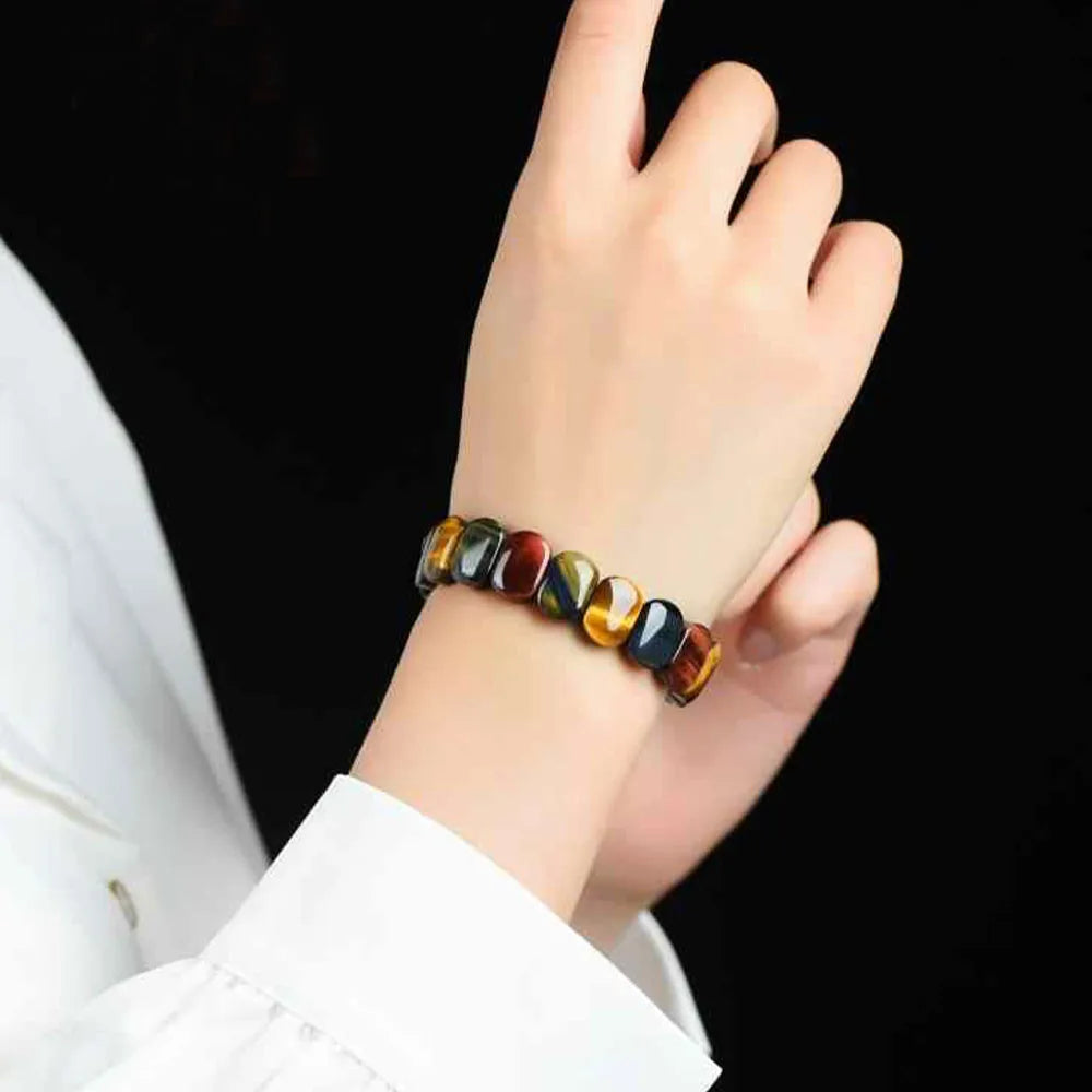Natural Colored Tiger Eye Stone Square Beads Bangle Fashion Healing Fengshui Handing decoration Gift