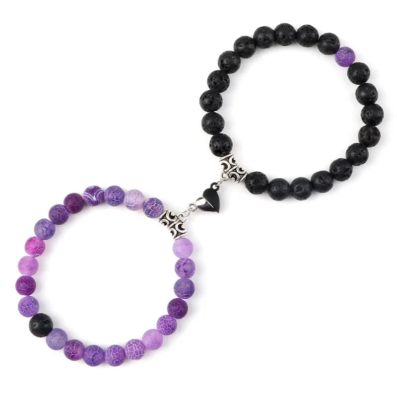 Offre spéciale 2 pièces/ensemble Bracelet de perles pour amoureux pierre naturelle Distance coeur aimant Couple Bracelets amitié mode bijoux cadeau
