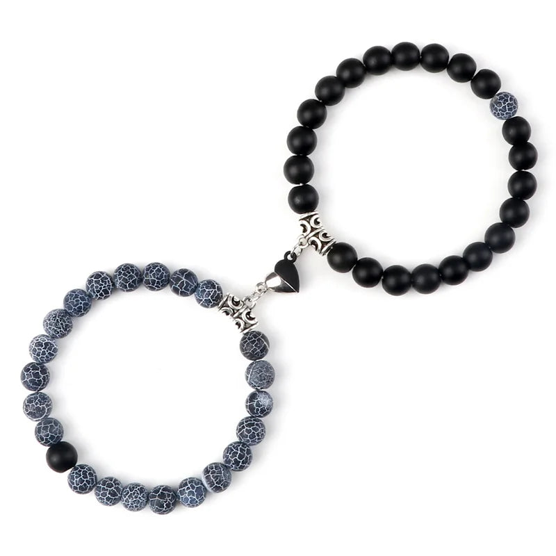 Offre spéciale 2 pièces/ensemble Bracelet de perles pour amoureux pierre naturelle Distance coeur aimant Couple Bracelets amitié mode bijoux cadeau