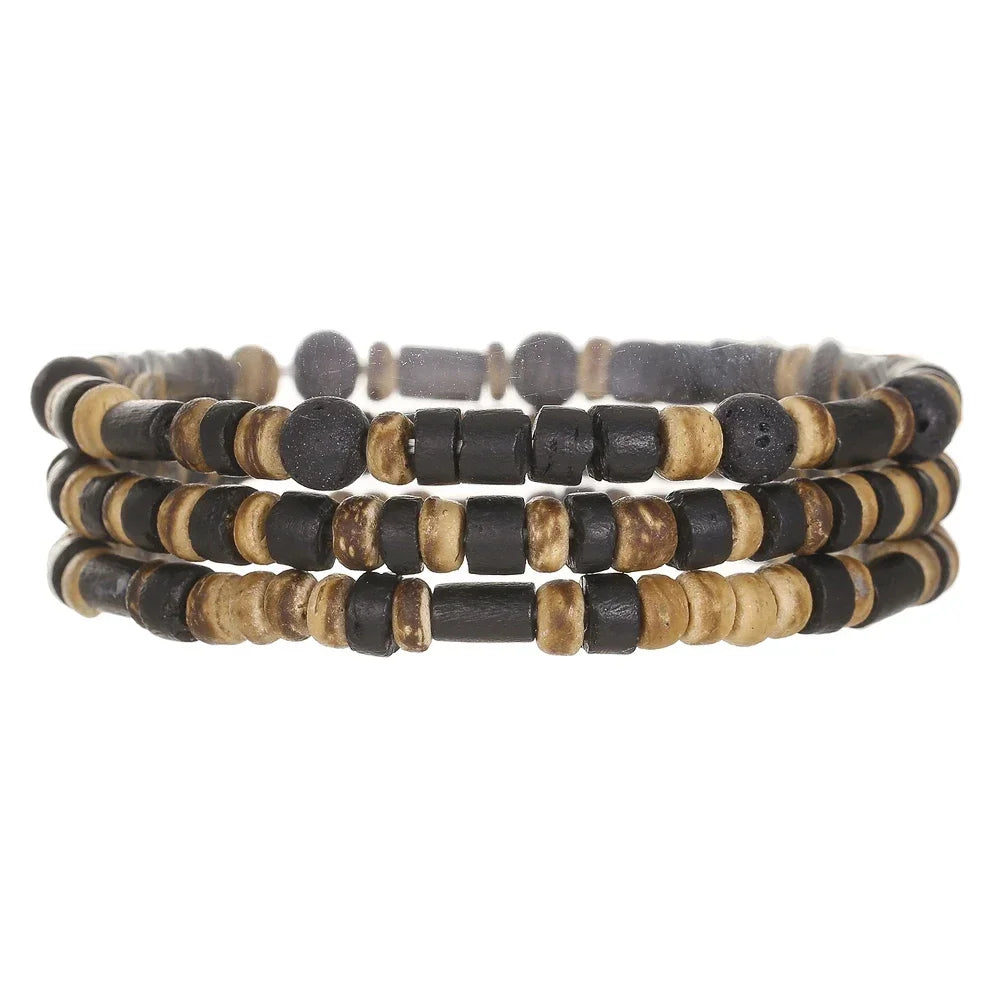 Ensemble de Bracelets multicouches en perles de bois de bouddha pour hommes, Style rétro, fil élastique multicouche, réglable, meilleure vente