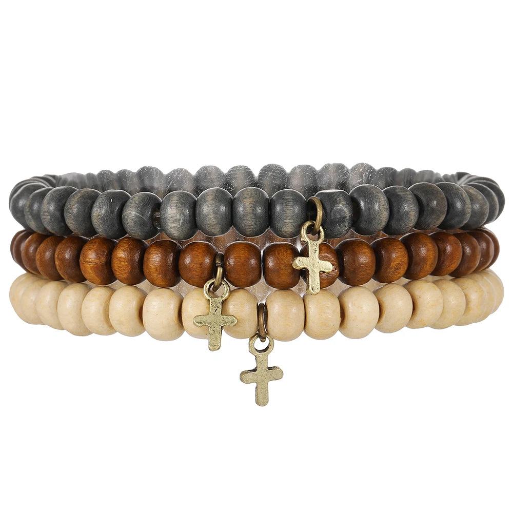 Ensemble de Bracelets multicouches en perles de bois de bouddha pour hommes, Style rétro, fil élastique multicouche, réglable, meilleure vente