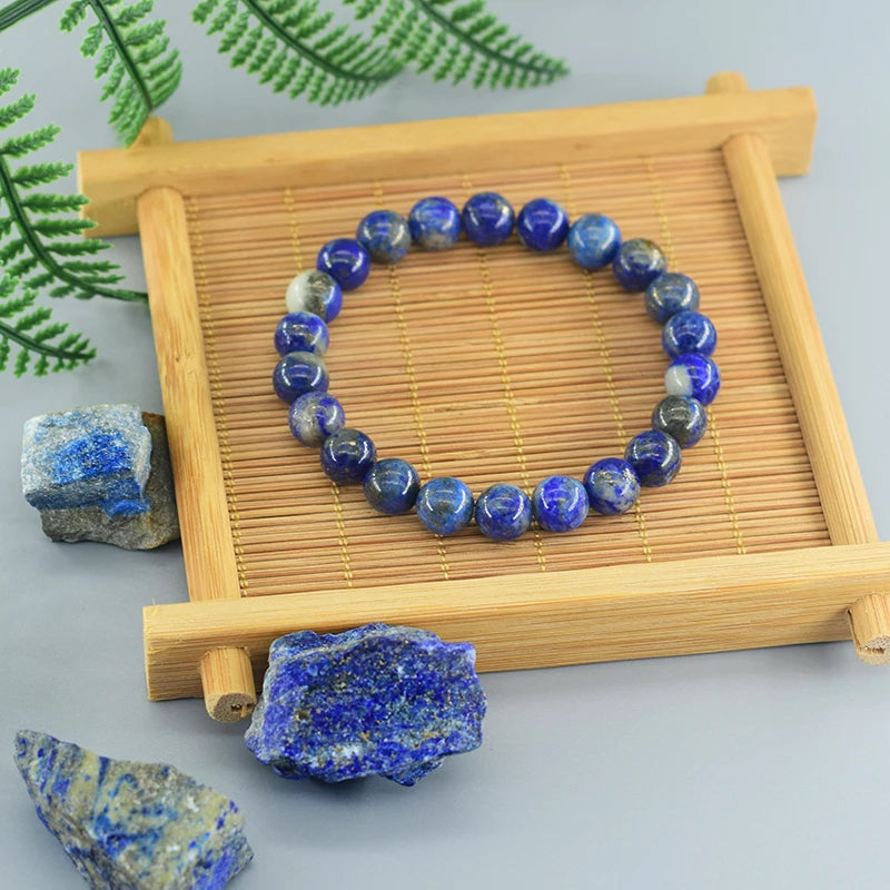 Bracelet en perles de pierre Lapis Lazuli naturelle 5A pour Homme, élastique, haute qualité, bijoux de guérison énergétique, cadeau pour petit ami