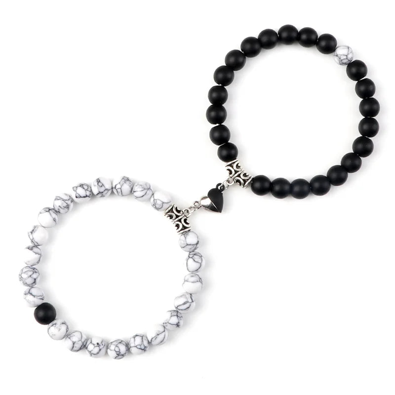 Offre spéciale 2 pièces/ensemble Bracelet de perles pour amoureux pierre naturelle Distance coeur aimant Couple Bracelets amitié mode bijoux cadeau