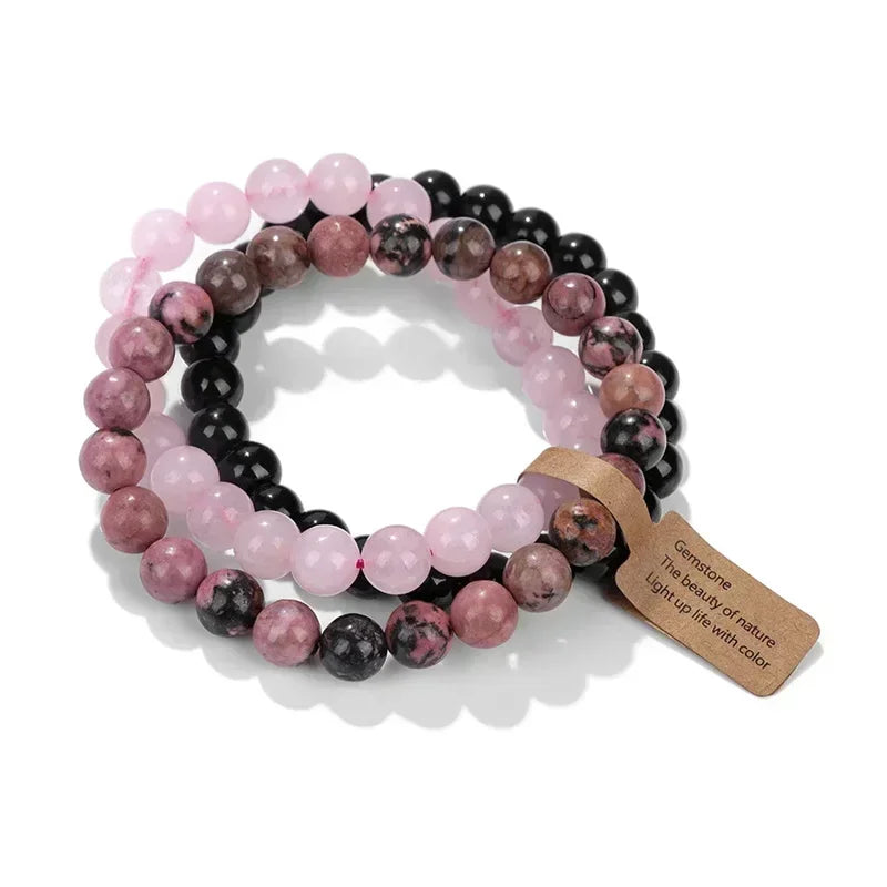 Bracelet Trio Améthyste Quartz Rose - Harmonie & Amour