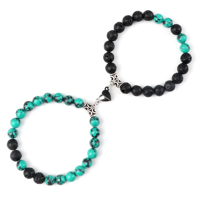 Offre spéciale 2 pièces/ensemble Bracelet de perles pour amoureux pierre naturelle Distance coeur aimant Couple Bracelets amitié mode bijoux cadeau
