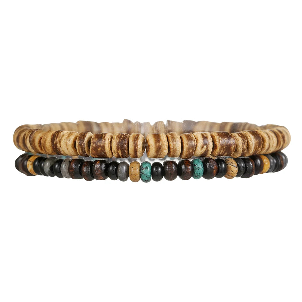 Ensemble de Bracelets multicouches en perles de bois de bouddha pour hommes, Style rétro, fil élastique multicouche, réglable, meilleure vente