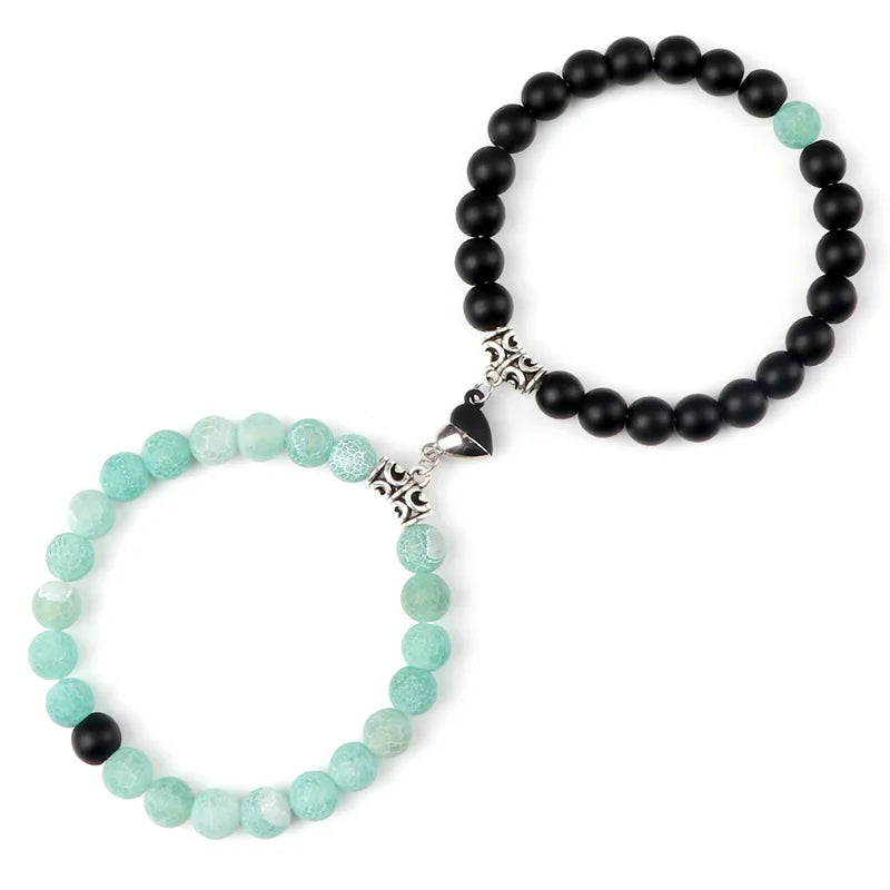 Offre spéciale 2 pièces/ensemble Bracelet de perles pour amoureux pierre naturelle Distance coeur aimant Couple Bracelets amitié mode bijoux cadeau
